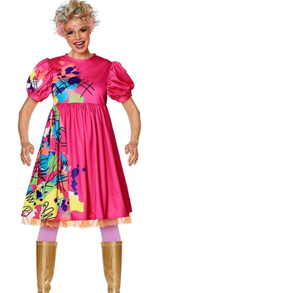 Weird Barbie Halloween Costume 12/14 Pink Dress Stretch Womens Adult